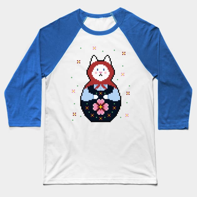 Matryoshkat with Flower Dress Baseball T-Shirt by katnanigans